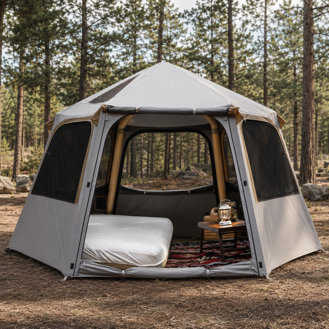 Lightweight inflatable tent for a beginner camping trip
